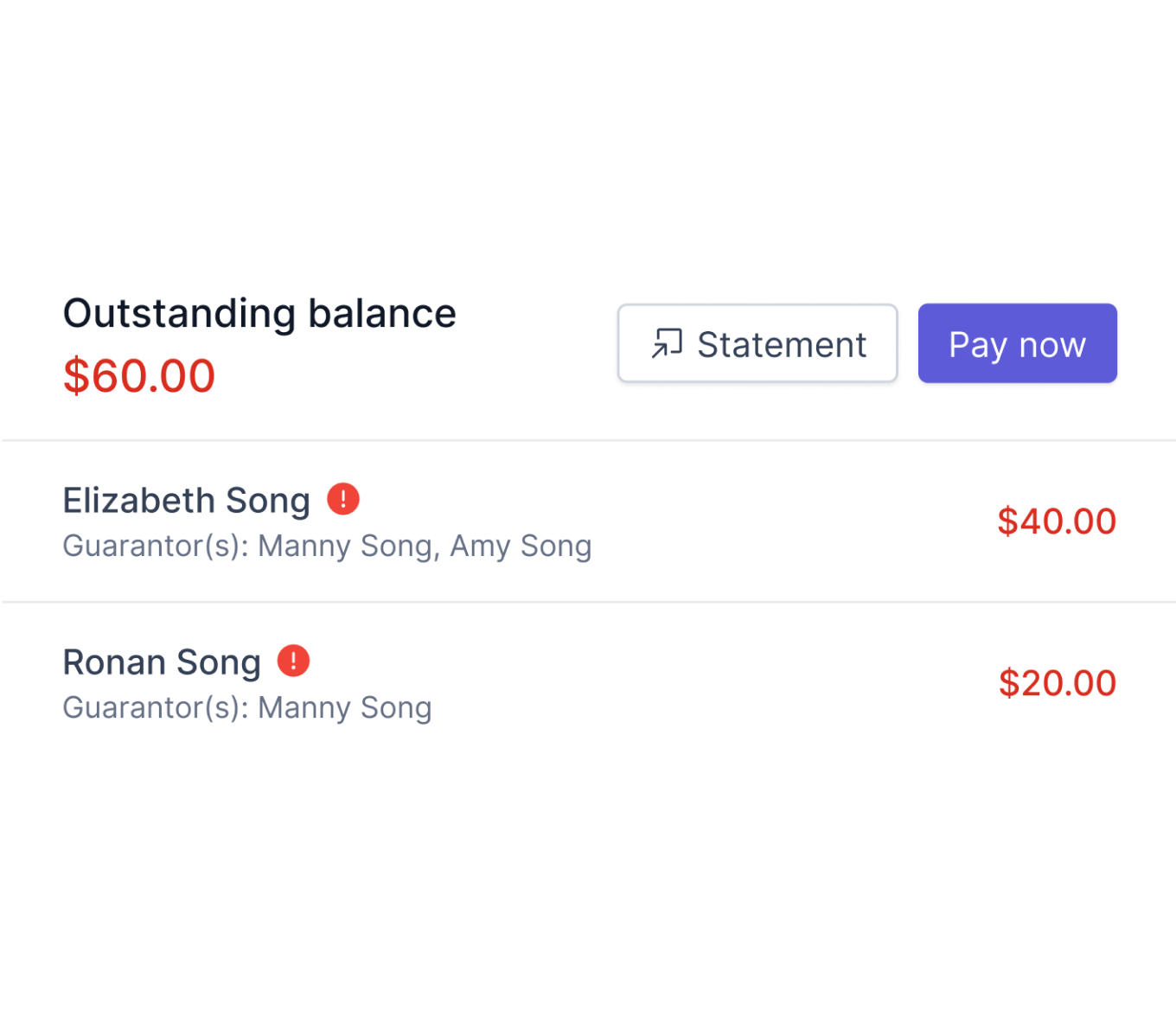 Family outstanding balances